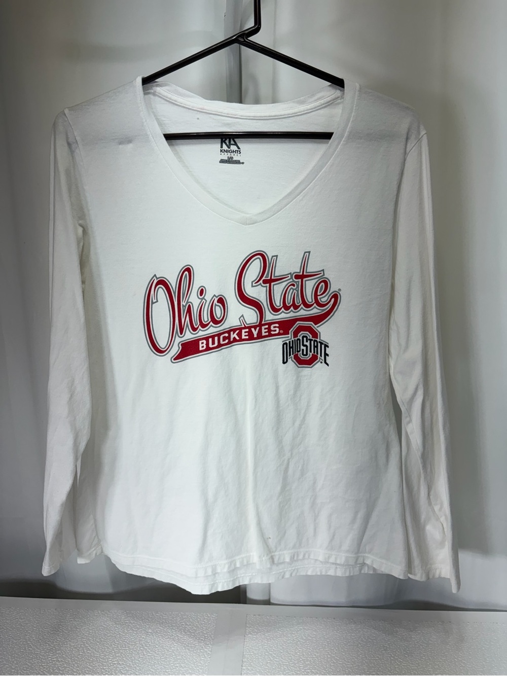 Knights Apparel White Long-Sleeve V-Neck Ohio State Buckeyes Tee Red Logo 3880